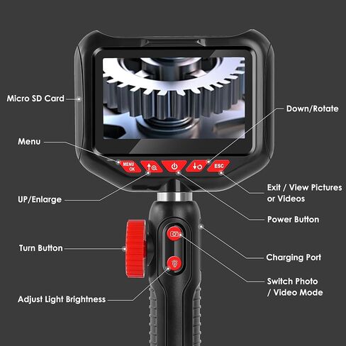 Two-Way Articulating Borescope, 4.3'' 1080P HD Industrial Endoscope Camera with Light, IP67 Waterproof Flexible Mechanic Fiber Optic Snake Scope Cam for Mechanics Automotive HVAC Wall Pipe Inspection in Saudi Arabia