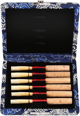 6pcs Oboe Reeds Case, Portable Wooden Silk Cloth Cover Case Holder Storage Box for Oboe Equipment (Blue) in Saudi Arabia