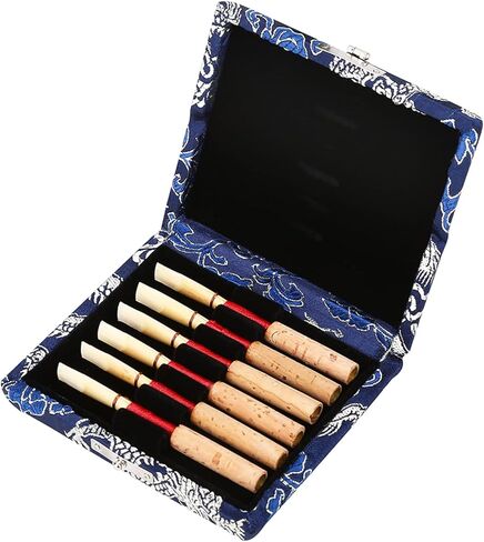 6pcs Oboe Reeds Case, Portable Wooden Silk Cloth Cover Case Holder Storage Box for Oboe Equipment (Blue) in Saudi Arabia