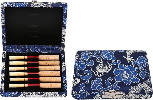 6pcs Oboe Reeds Case, Portable Wooden Silk Cloth Cover Case Holder Storage Box for Oboe Equipment (Blue) in Saudi Arabia