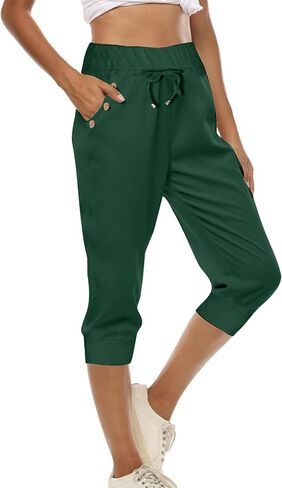 Women's Summer Sweatpants Drawstring Waist Capri Pants Cropped Running Jogger Loose Fit Lounge Trousers with Pockets in Saudi Arabia