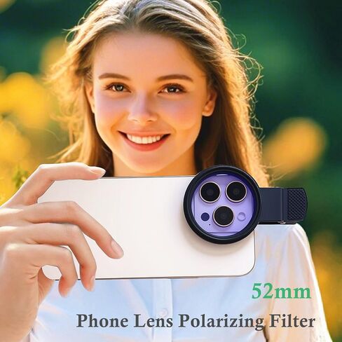 52mm CPL Polarizing Phone Filter for iPhone Samsung Pixel Anti Glare | Clip-on. Fits iPhone 17/16/15 & Samsung S26/S25. Optical glass. Waterproof case. 460+ reviews, 4.0 stars. in Kuwait