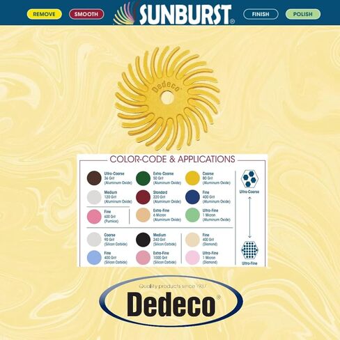Dedeco Sunburst Dybial Bristle Discs 5 عبوات - 1 "قرص منحني 6 طبقات - Red 220 Grit (قياسي) - أكسيد الألومنيوم للتلميع والتشطيب in Kuwait