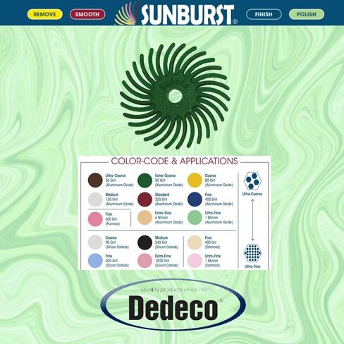 Dedeco Sunburst Dybial Bristle Discs 5 عبوات - 1 "قرص منحني 6 طبقات - Red 220 Grit (قياسي) - أكسيد الألومنيوم للتلميع والتشطيب in Kuwait