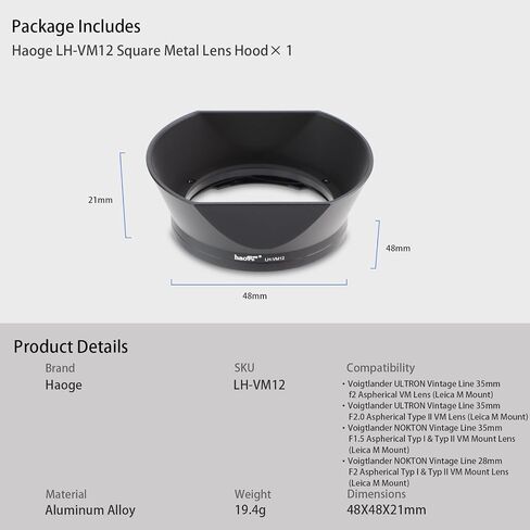 Haoge LH-VM11 Bayonet Round Metal Lens Hood Shade for Voigtlander 35mm f2 1:2/35 Ultron Aspherical Vintage Line VM Lens Replace LH-12 in Saudi Arabia