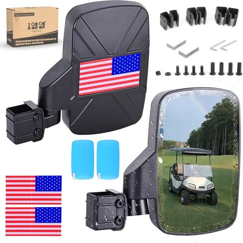 10L0L Golf Cart Side Mirrors Compatible with Yamaha Club Car EZ-GO and Others Round or Square Tube Golf Cart Roof Bracket, No-drilling Required in Saudi Arabia