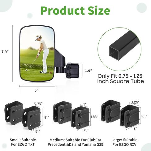10L0L Golf Cart Side Mirrors Compatible with Yamaha Club Car EZ-GO and Others Round or Square Tube Golf Cart Roof Bracket, No-drilling Required in Saudi Arabia