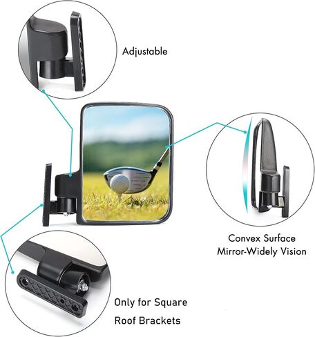 10L0L Golf Cart Side Mirrors Compatible with Yamaha Club Car EZ-GO and Others Round or Square Tube Golf Cart Roof Bracket, No-drilling Required in Saudi Arabia
