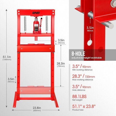 DNA Motoring 30 Ton Air Hydraulic Shop Press مع لوحات ، مكبس أرضية مرآب H-Frame ، 30T / 66139 رطل ، ارتفاع جدول العمل القابل للتعديل ، الأدوات-00292 ، أحمر in Saudi Arabia