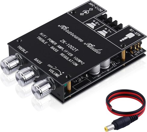 ZK-1002T RPO 2.0 Channel Bluetooth 5.0 Amplifier Board 200W AMP | HiFi Subwoofer Audio AMPs with Treble and Bass, BT USB and AUX Inputs, DC 12-24V 2.0 Channel Stereo AMP Module for DIY in Kuwait