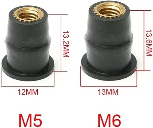 10/20/50/100 Pcs M6 M5 Rubber Well Nut Metric Motorcycle Windscreen Well Nut Brass Nuts for Windscreens Fairings Cowl(10PCS M6) in Saudi Arabia