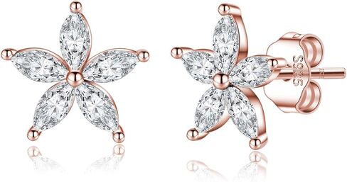 Sluynz Solid 925 Sterling Silver CZ Flower Earrings Stud for Women Teens Flower Bowly Stud أقراط in Saudi Arabia