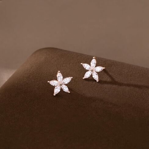 Sluynz Solid 925 Sterling Silver CZ Flower Earrings Stud for Women Teens Flower Bowly Stud أقراط in Saudi Arabia