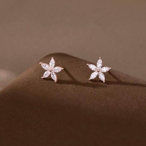 Sluynz Solid 925 Sterling Silver CZ Flower Earrings Stud for Women Teens Flower Bowly Stud أقراط in Saudi Arabia