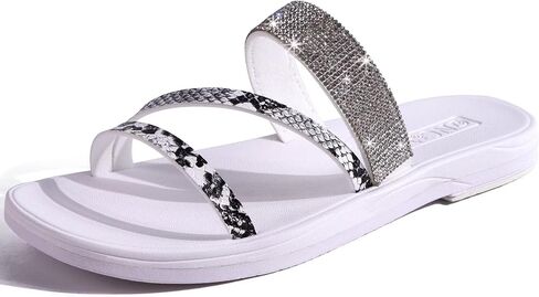 ONCAI Flat Sandals for Women Trendy Square Open Split-Toe Ring Summer Dressy Cross Strappy Slides Sandles with Slip-on Rubber Soles in Saudi Arabia