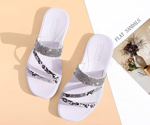ONCAI Women's Slide Sandals Trendy Square Summer Flat Dressy Sandals for Women 2025 Cross Strappy Open Split-Toe Ring with Slip-on Rubber Soles in Saudi Arabia