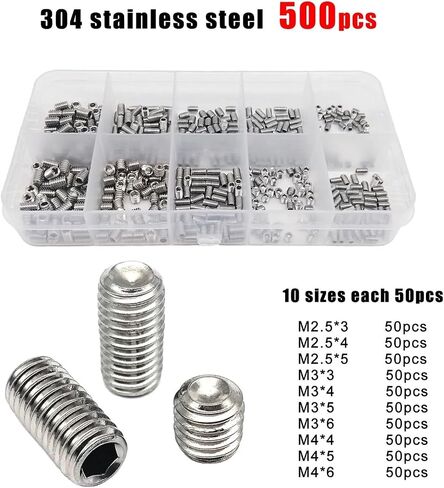 500/1500X M2 M2.5 M3 M4 M5 M6 M8 DIN916 304 Stainless Steel Black Hex Hexagon Socket Allen Cup Point Grub Bolt Set Screw Kit Box(Black Steel 1500pcs) in Saudi Arabia