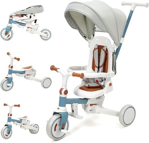 Garvee 7-in-1 Foldable Baby Tricycle with Adjustable Parent Handle – Toddler Trike with Safety Harness, Wheel Brakes & Removable Canopy for Boys & Girls, Pink in Saudi Arabia