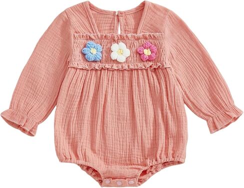 Newborn Baby Girl Smocked Bubble Romper Cute Boho Summer Clothes Ruffle Sleeveless Crochet Flower Vintage Bodysuit in Saudi Arabia