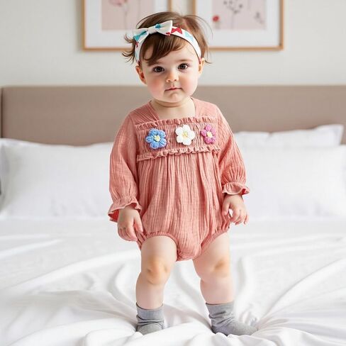 Newborn Baby Girl Smocked Bubble Romper Cute Boho Summer Clothes Ruffle Sleeveless Crochet Flower Vintage Bodysuit in Saudi Arabia