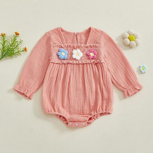 Newborn Baby Girl Smocked Bubble Romper Cute Boho Summer Clothes Ruffle Sleeveless Crochet Flower Vintage Bodysuit in Saudi Arabia