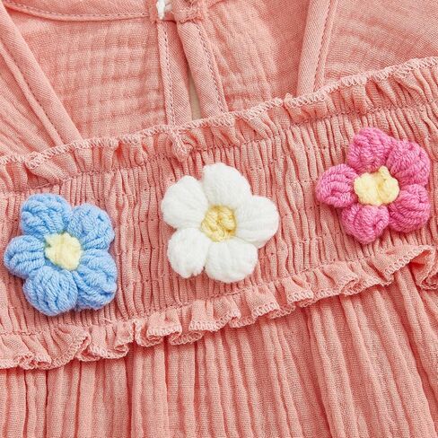Newborn Baby Girl Smocked Bubble Romper Cute Boho Summer Clothes Ruffle Sleeveless Crochet Flower Vintage Bodysuit in Saudi Arabia