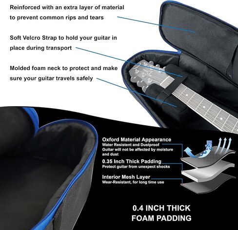 Rockville AGB45 AGB45-BLU Acoustic Guitar Gig Bag with Neck Pad + Secure Strap in Saudi Arabia