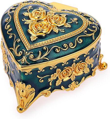 Hipiwe Heart Shape Jewelry Box Small Green Trinket Storage Organizer Box Vintage Jewelry Box Case for Ring Necklace in Saudi Arabia