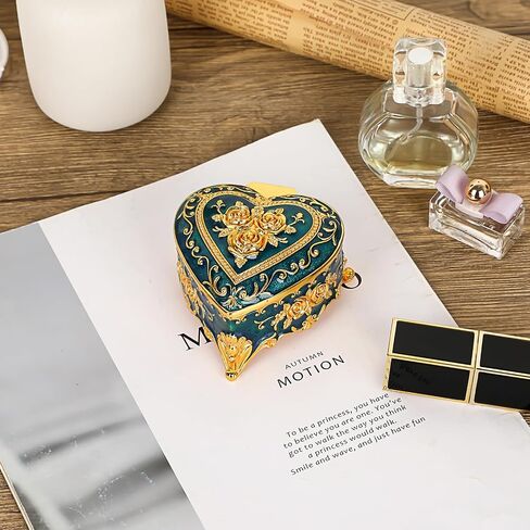 Hipiwe Heart Shape Jewelry Box Small Green Trinket Storage Organizer Box Vintage Jewelry Box Case for Ring Necklace in Saudi Arabia
