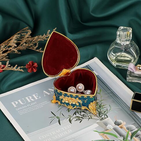 Hipiwe Heart Shape Jewelry Box Small Green Trinket Storage Organizer Box Vintage Jewelry Box Case for Ring Necklace in Saudi Arabia