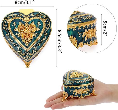 Hipiwe Heart Shape Jewelry Box Small Green Trinket Storage Organizer Box Vintage Jewelry Box Case for Ring Necklace in Saudi Arabia