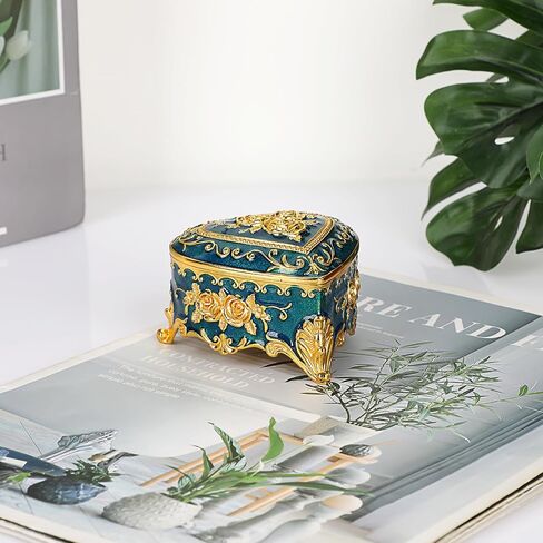 Hipiwe Heart Shape Jewelry Box Small Green Trinket Storage Organizer Box Vintage Jewelry Box Case for Ring Necklace in Saudi Arabia