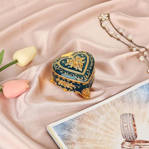 Hipiwe Heart Shape Jewelry Box Small Green Trinket Storage Organizer Box Vintage Jewelry Box Case for Ring Necklace in Saudi Arabia