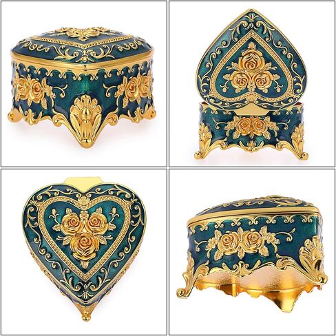 Hipiwe Heart Shape Jewelry Box Small Green Trinket Storage Organizer Box Vintage Jewelry Box Case for Ring Necklace in Saudi Arabia
