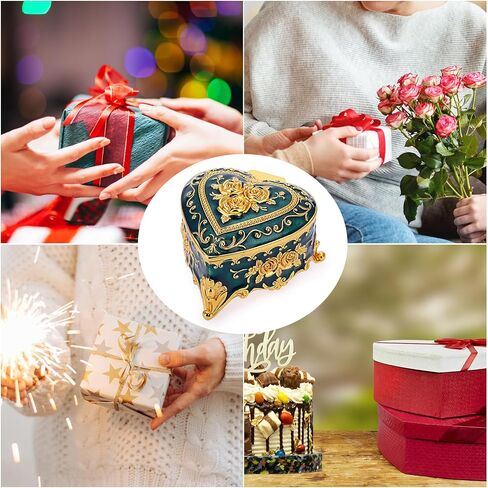 Hipiwe Heart Shape Jewelry Box Small Green Trinket Storage Organizer Box Vintage Jewelry Box Case for Ring Necklace in Saudi Arabia
