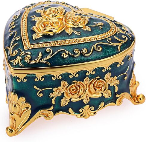 Hipiwe Heart Shape Jewelry Box Small Green Trinket Storage Organizer Box Vintage Jewelry Box Case for Ring Necklace in Saudi Arabia