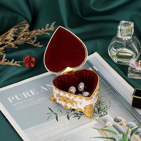 Hipiwe Heart Shape Jewelry Box Small Green Trinket Storage Organizer Box Vintage Jewelry Box Case for Ring Necklace in Saudi Arabia