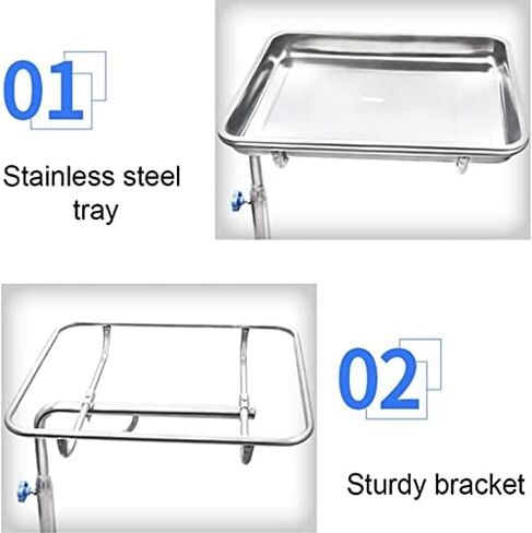 Stainless Steel Mobile Mayo Tray with Adjustable Height, Removable Instrument Tray & Wheels - Perfect for Doctors, Tattoo Artists, Spas & Salons Equipment in Saudi Arabia