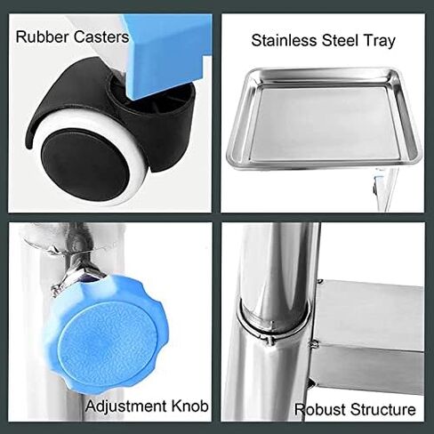 Stainless Steel Mobile Mayo Tray with Adjustable Height, Removable Instrument Tray & Wheels - Perfect for Doctors, Tattoo Artists, Spas & Salons Equipment in Saudi Arabia