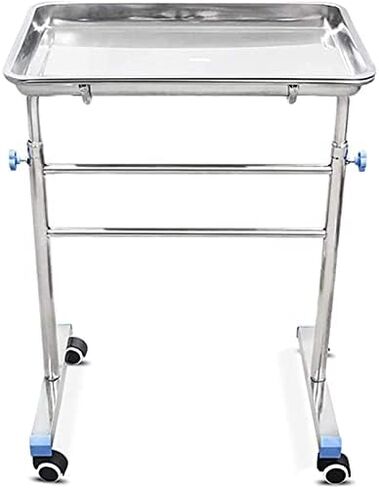 Stainless Steel Mobile Mayo Tray with Adjustable Height, Removable Instrument Tray & Wheels - Perfect for Doctors, Tattoo Artists, Spas & Salons Equipment in Saudi Arabia