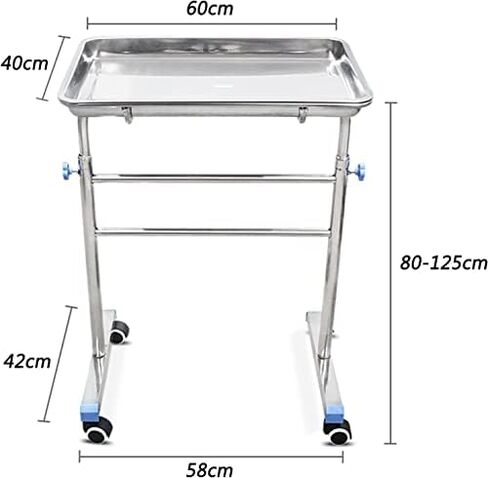 Stainless Steel Mobile Mayo Tray with Adjustable Height, Removable Instrument Tray & Wheels - Perfect for Doctors, Tattoo Artists, Spas & Salons Equipment in Saudi Arabia