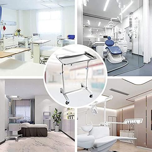 Stainless Steel Mobile Mayo Tray with Adjustable Height, Removable Instrument Tray & Wheels - Perfect for Doctors, Tattoo Artists, Spas & Salons Equipment in Saudi Arabia