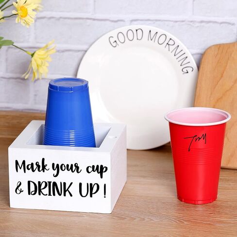 Single Cup Holder with Marker Slot Wooden Mark Your Cup and Drink Up Cup Holder Party Cup Organizer 2 Sides Designs Drink Dispensers for Parties Farmhouse Bar Party Decor Housewarming Hostess in Saudi Arabia
