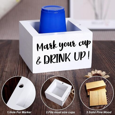 Single Cup Holder with Marker Slot Wooden Mark Your Cup and Drink Up Cup Holder Party Cup Organizer 2 Sides Designs Drink Dispensers for Parties Farmhouse Bar Party Decor Housewarming Hostess in Saudi Arabia