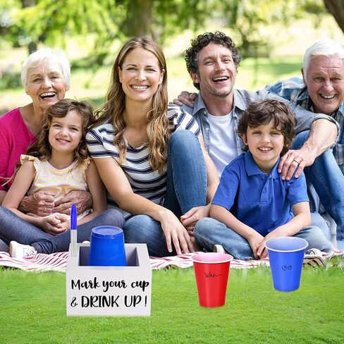 Single Cup Holder with Marker Slot Wooden Mark Your Cup and Drink Up Cup Holder Party Cup Organizer 2 Sides Designs Drink Dispensers for Parties Farmhouse Bar Party Decor Housewarming Hostess in Saudi Arabia