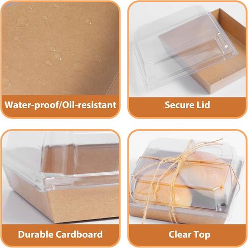 Charcuterie Boxes with Clear Lids (50 Pack),Mini Charcuterie Containers,To Go Paper Small Charcuterie Boxe,Disposable Food Box Container - Pastry,Cookie,Sandwich, Cake,Dessert,Snack in Saudi Arabia
