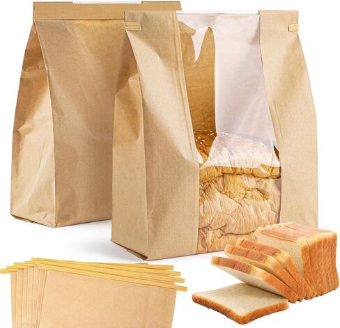 24 Bread Bags with Reusable Ties - Homemade Sourdough Bread Storage Bags Brown Paper Bagel Loaf Bakery Bags with Window Toast Bags with Resealable Ties Disposable Baked Goods Sale Packaging in Saudi Arabia
