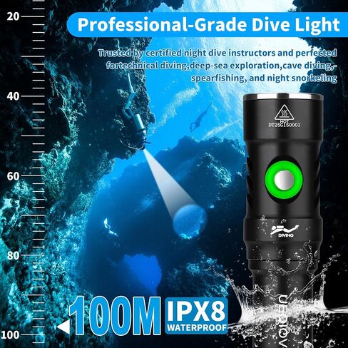 Diving Light is Suitable for Outdoor Scuba Diving, 4000lm Bright Diving Flashlight, 4 Modes of Underwater Lights, IPX8 Waterproof Flashlight in Saudi Arabia