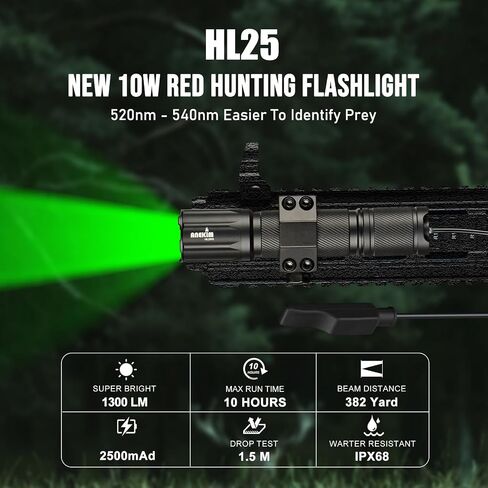 HL25 Green Hunting Flashlight Kit - 1300 Lumen High Lumen Tactical Predator Light Hunting for Hog Coyote Night Hunt Tactical Green Green in Kuwait