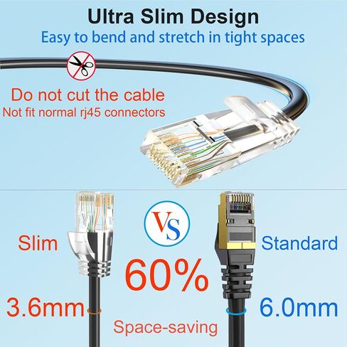Cat6a ethernet Cable 100 ft, Slim Cat 6 ethernet Cable 10Gbps 550Mhz, UTP Pure Copper Ethernet Cable Cat 6, Flexible cat 6 Cable for Network Devices Setup, Black in Saudi Arabia